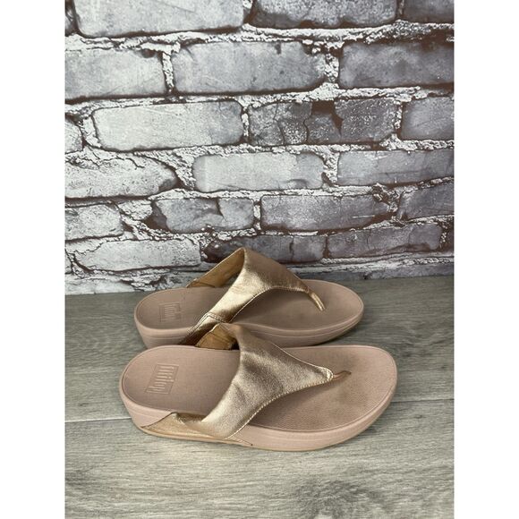 FitFlop Lulu Rose Gold Pink Synthetic Thong Wedge Sandals Women's Sz 8M US/39EU - Picture 9 of 16